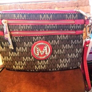 MKF CANVAS & RHINESTONE CROSSBODY/WRISTLET BAG